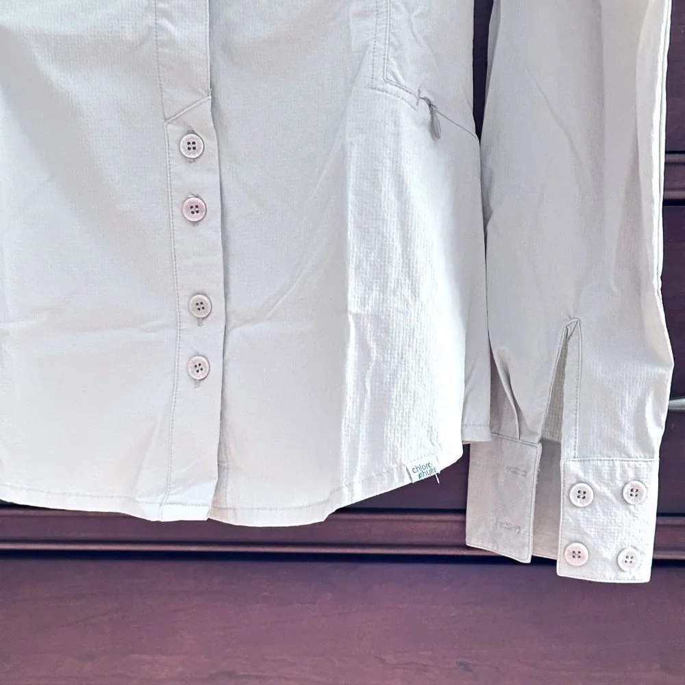 CHLOROPHYLLE Sport Travel Nylon Spandex Front Pockets Beige Shirt Small - Picture 3 of 11